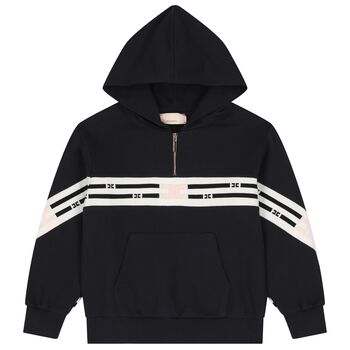 Girls Black Logo Hooded Top