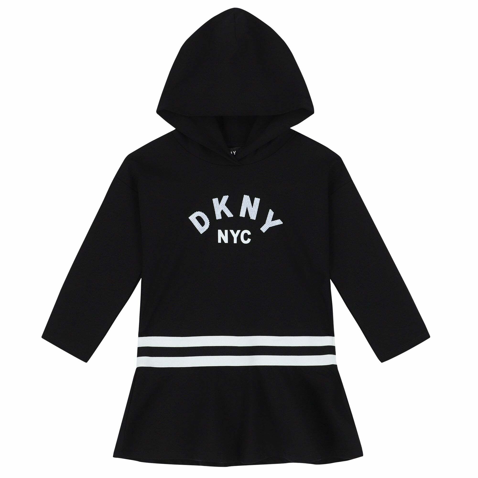 DKNY Girls Black Logo Hooded Dress Junior Couture