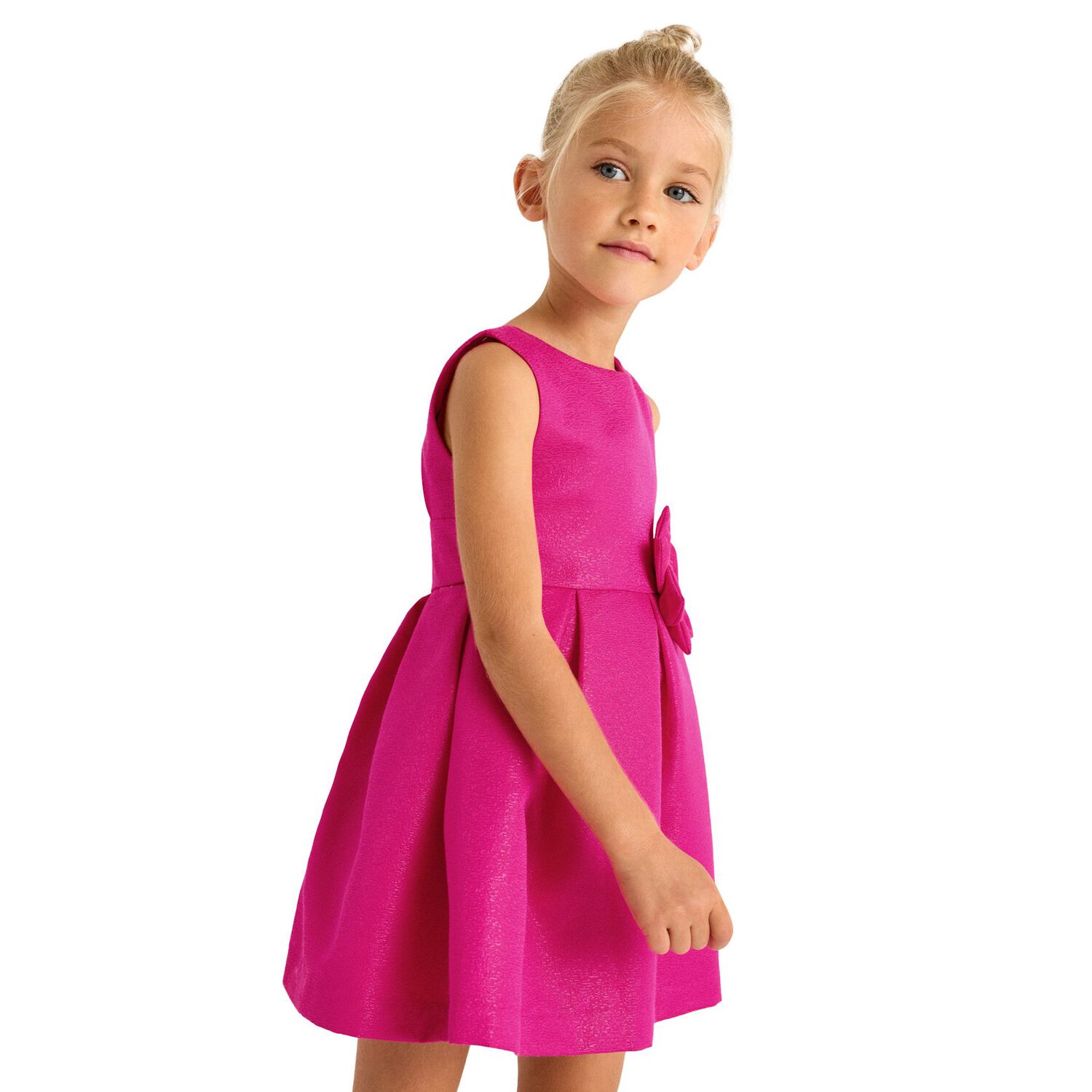 Girls Pink Satin Flower Dress, 1, hi-res