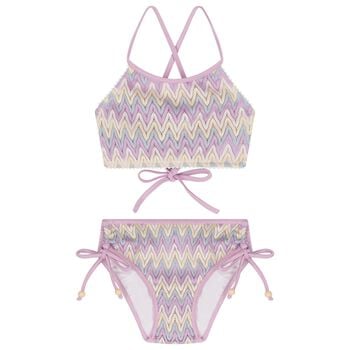 Girls Lilac & Ivory Zig-Zag Crochet Bikini
