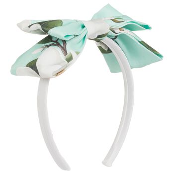 Girls White & Mint Green Bow Headband