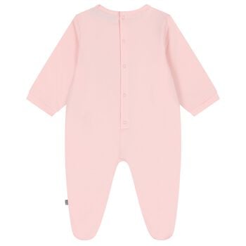 Baby Girls Pink Teddy Bear Logo Babygrow