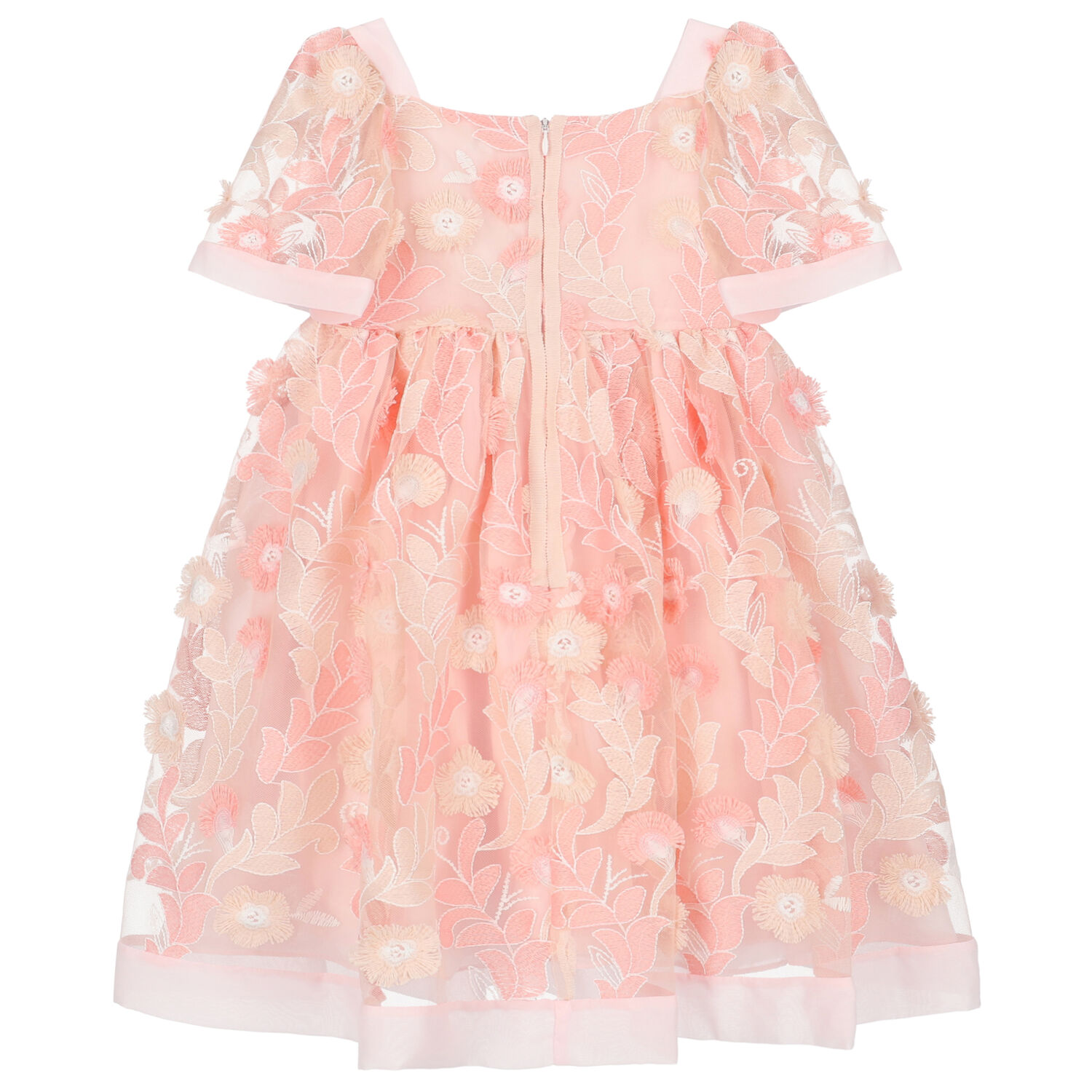 Girls Pink Embroidered Tulle Dress, 1, hi-res image number null