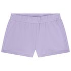 Girls White & Purple Logo Shorts Set, 2, hi-res
