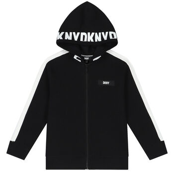 Black & White Logo Hooded Zip Up Top