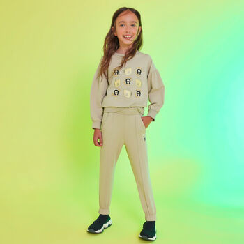 Girls Beige Logo Tracksuit