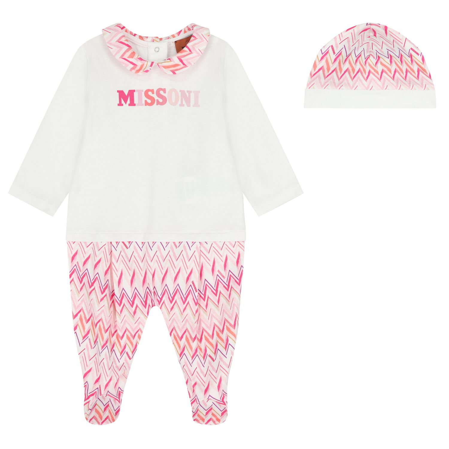 Baby Girls White & Pink Logo Zig Zag Babygrow Gift Set, 1, hi-res