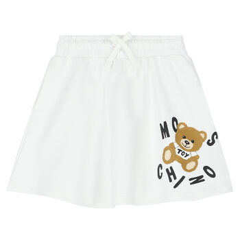 Girls White Teddy Logo Skirt