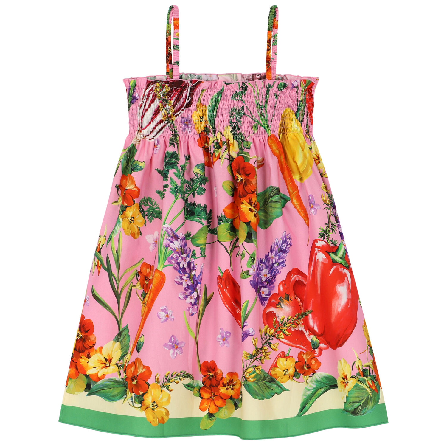 Girls Pink Vegetables Dress, 1, hi-res