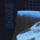 Younger Boys Navy Blue Logo Long Sleeve Top, 1, hi-res