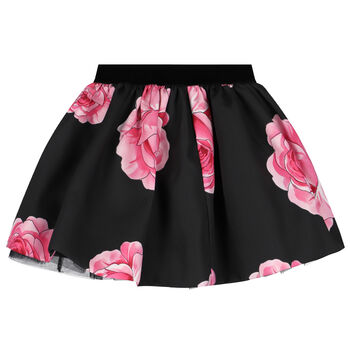 Girls Black & Pink Roses Skirt