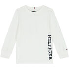 Boys White Logo Long Sleeve Top, 1, hi-res