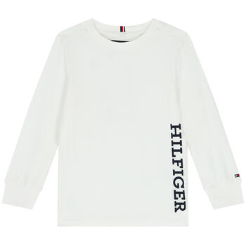 Boys White Logo Long Sleeve Top