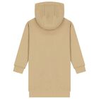Girls Beige Logo Hooded Dress, 1, hi-res