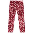 Girls Burgundy Floral Leggings, 2, hi-res