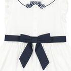 Girls White & Navy Blue Bow Dress, 1, hi-res