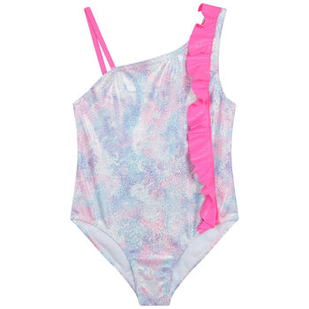 Girls Pink & Blue Metallic Swimsuit