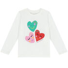 Younger Girls White Hearts Long Sleeve Top, 1, hi-res