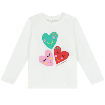 Younger Girls White Hearts Long Sleeve Top