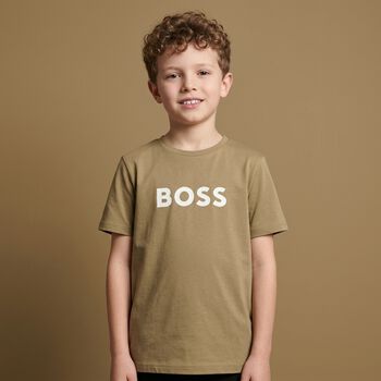 Boys Mini Me Beige Logo T-Shirt