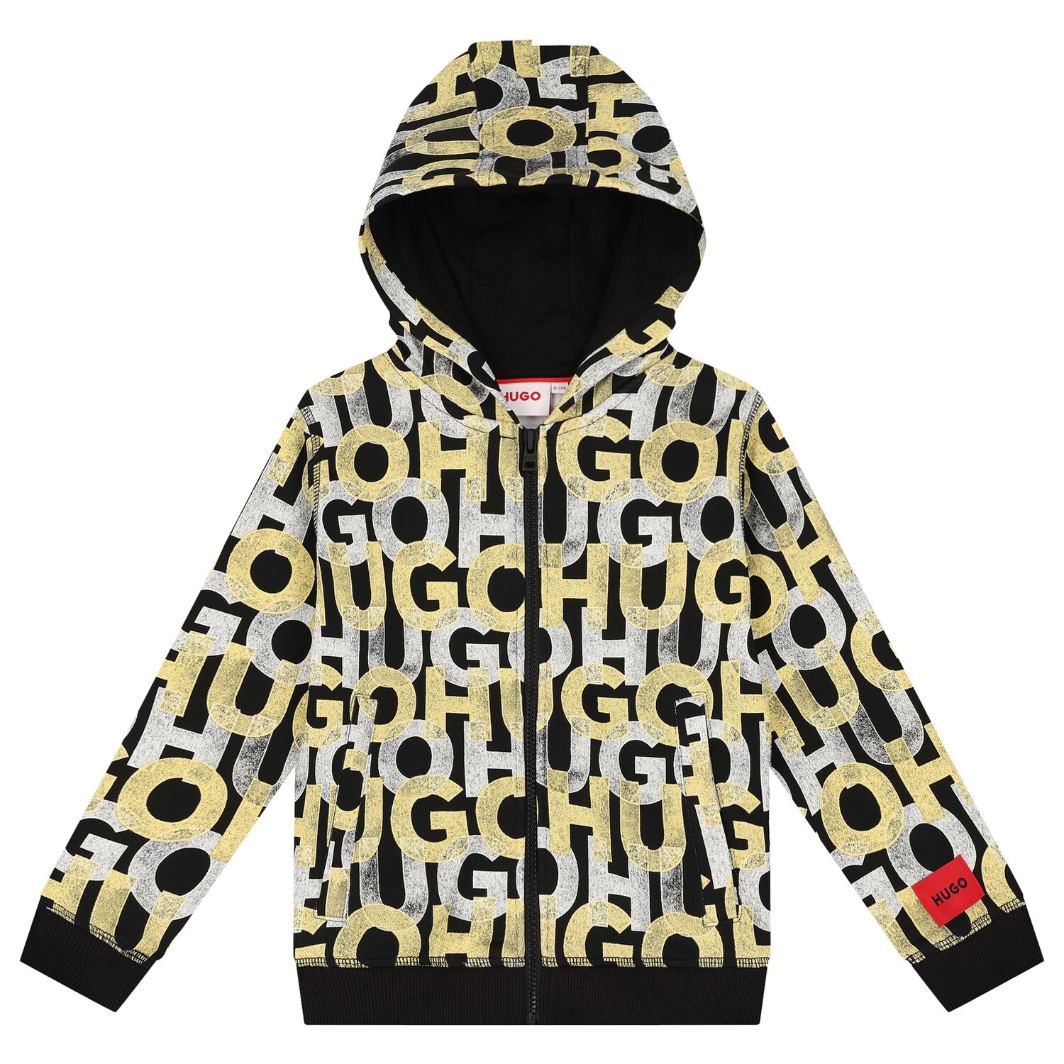 Boys Black Monogram Hooded Zip-Up Top, 1, hi-res image number null