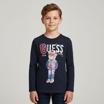 Boys Navy Blue Teddy Bear Long Sleeve Top