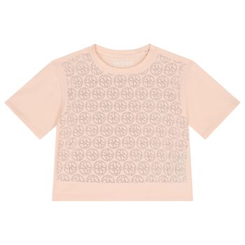Girls Pink Embellished Logo T-Shirt