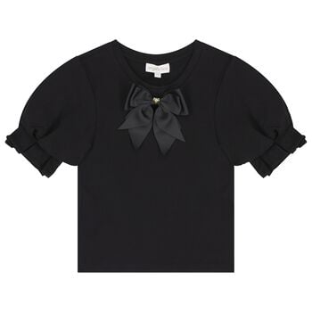 تيشيرت بنات بفيونكه باللون الاسود 