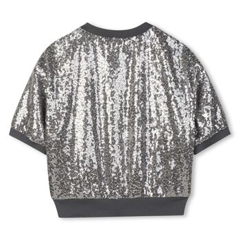 Girls Silver Embellished Logo Top