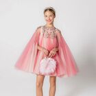 Girls Pink Floral & Bow Embellished Cape Dress, 1, hi-res
