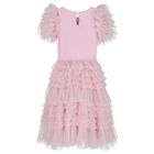 Girls Pink & Black Bow Tulle Dress, 1, hi-res