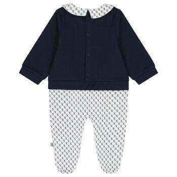 Baby Boys Navy Blue & White Logo Babygrow