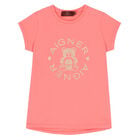 Girls Coral Pink Bear Logo T-Shirt, 4, hi-res