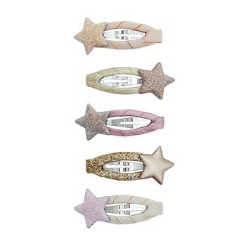 GirLs Pink & Gold Glittery Star Hairclips ( 5 Pack )
