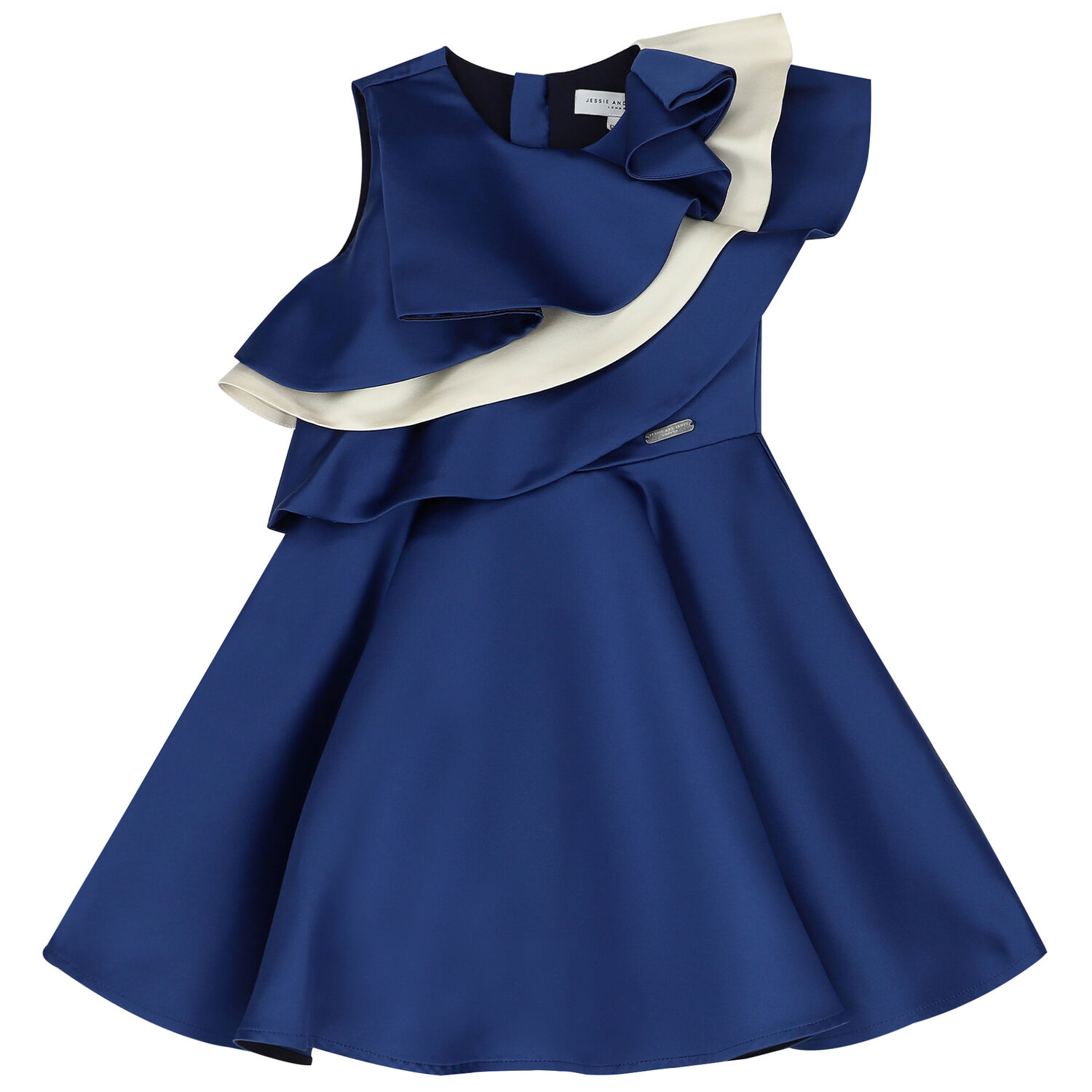 Girls Blue Satin Ruffle Dress, 1, hi-res image number null