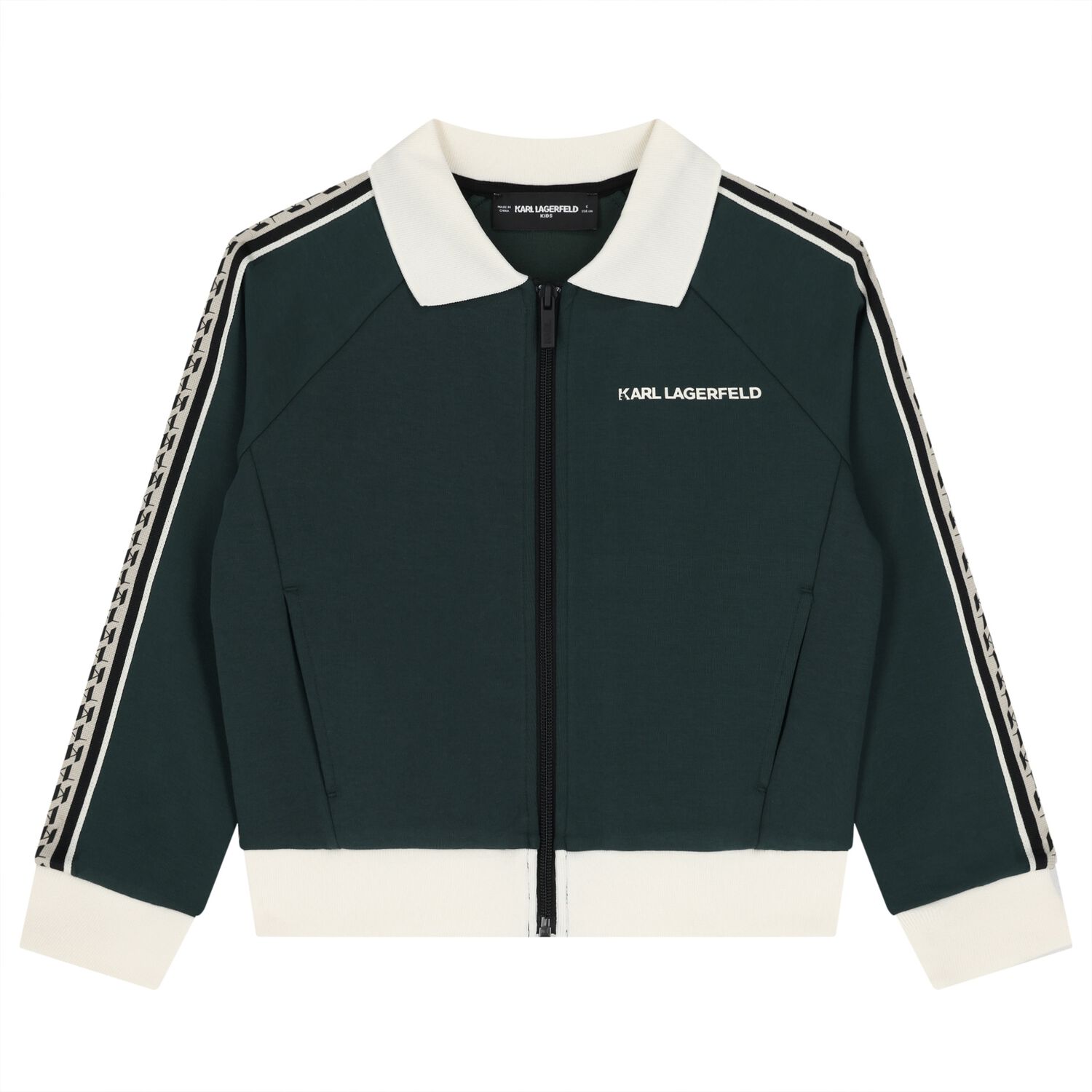 Boys Green Logo Zip Up Top, 1, hi-res