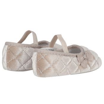 Baby Girls Beige Velvet Pre Walker Shoes, 2 Baby Girls Beige Velvet Pre Walker Shoes