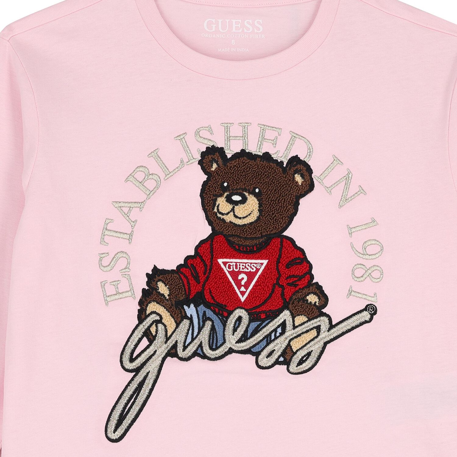 Girls Pink Teddy Bear Logo Long Sleeve Top, 2, hi-res image number null