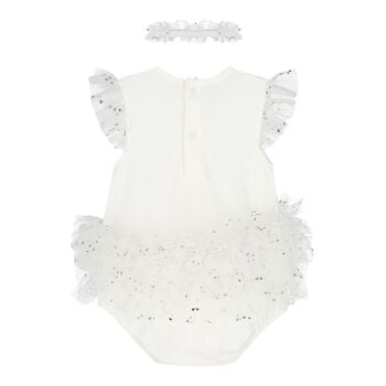 Baby Girls White Teddy Bear Bodysuit Dress Set