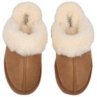 Girls Chestnut Brown Disquette Slider Slippers, 1, hi-res