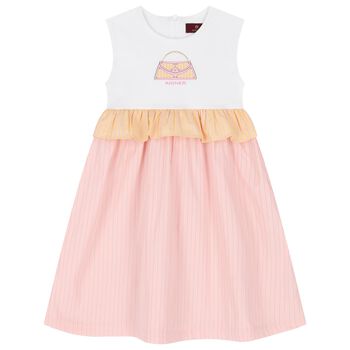 Girls White & Pink Bag Dress