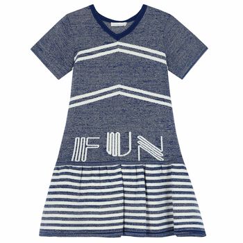 Girls Blue & Silver Knitted Dress