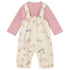 Baby Girls Ivory & Pink Animals Baby Dungaree Set, 1, hi-res
