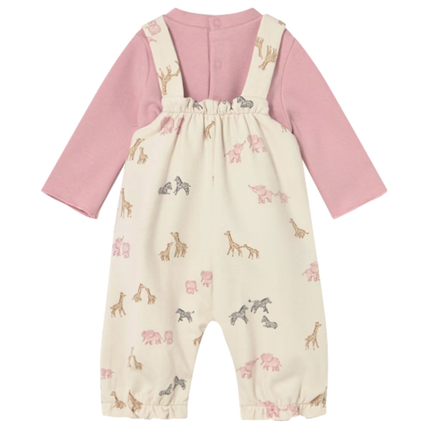 Baby Girls Ivory & Pink Animals Baby Dungaree Set, 1, hi-res