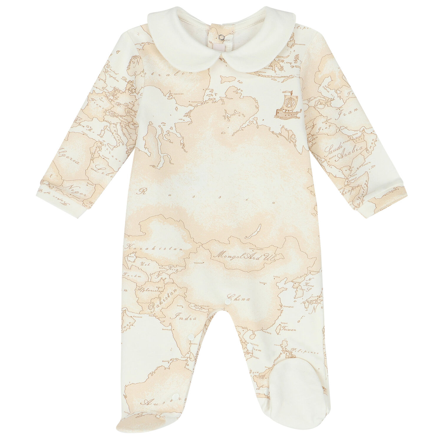 Ivory & Blue Geo Map Babygrow Set, 3, hi-res