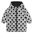 Younger Boys White & Black Ikonik Karl Reversible Puffer Jacket, 1, hi-res