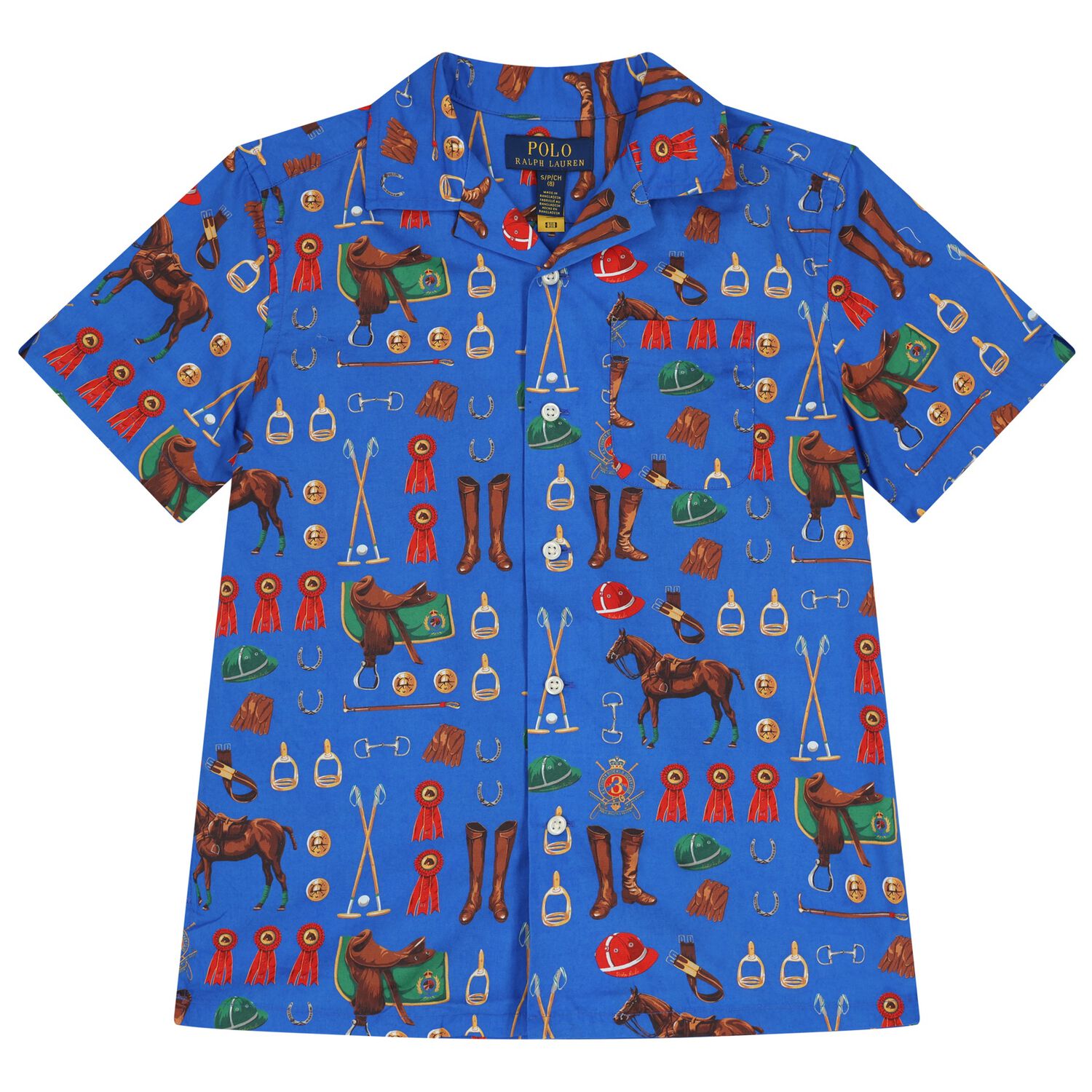 Boys Blue Equestrian Shirt, 1, hi-res