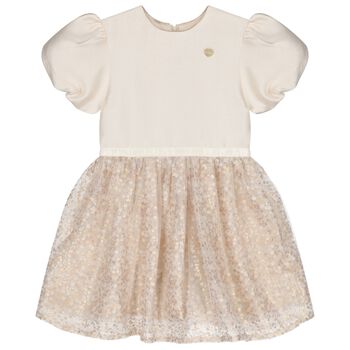 Le Chic Girls Beige Satin & Sequin Dress, 2 Girls Beige Satin & Sequin Dress
