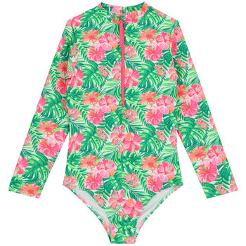 Girls Pink & Green Floral Swimsuit