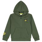 Boys Green Teddy Bear Hooded Zip Up Top, 2, hi-res